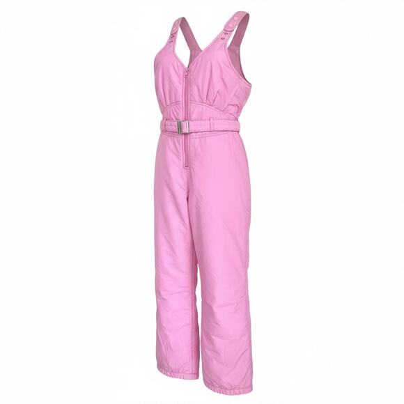 Vtg Hermans World Women M Pink Ski Bib Overalls Belted 80s Snow Pants Hong Kong - Picture 2 of 13